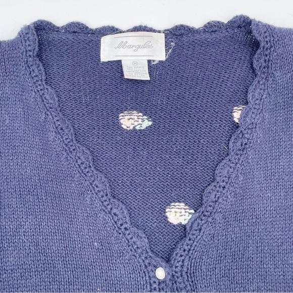 Vintage Margules Knit Cardigan Sweater Floral Embroidered Navy Blue Size Medium - Picture 5 of 8